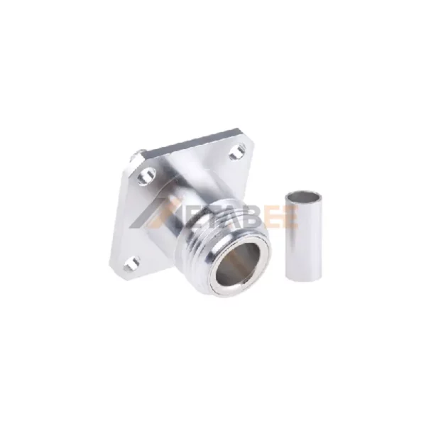 N Female 4 Hole Flange Mount Connector, Crimp Attachment for RG58