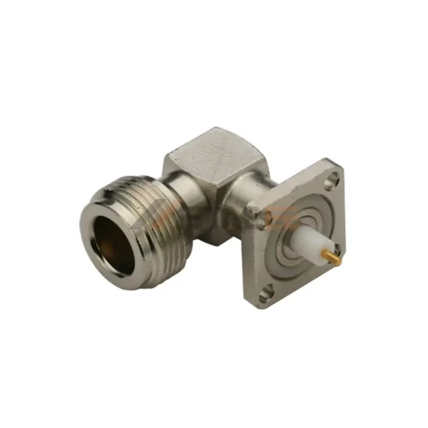 N Female Panel Mount Connector with 4 Hole Flange, Right Angle