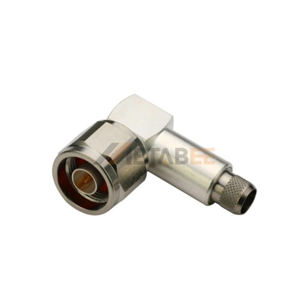 N Type Male Connector, Crimp Attachment for LMR-400, Right Angle