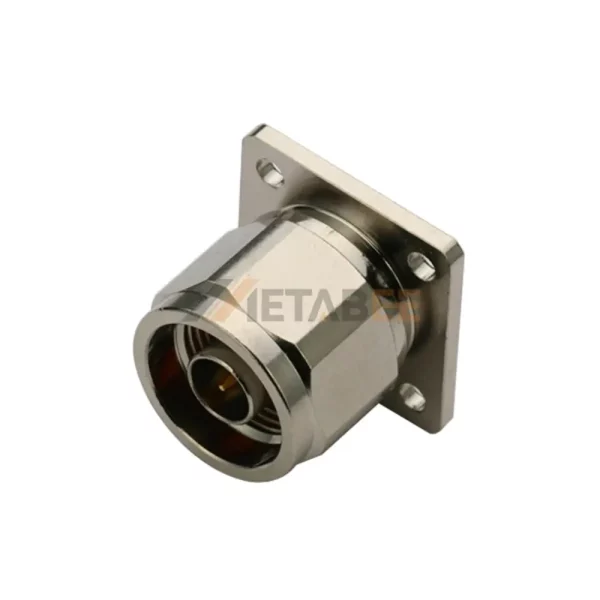 N-Type Male Panel Mount Connector with 4 Hole Flange, Solder, 50 Ohm