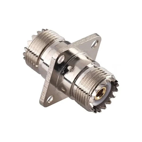 UHF Female to Female Panel Mount Connector, 4-Hole Flange, 50 Ohm