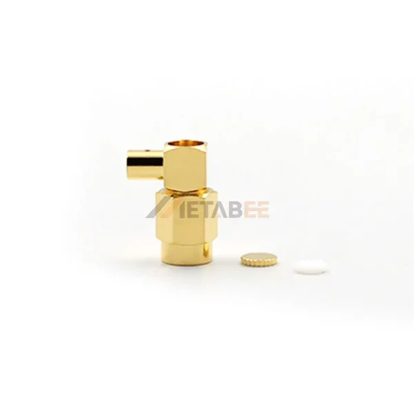 Right Angle SSMA Male Coaxial Connector, Clamp Attachment for RG405, 50 Ohm 01