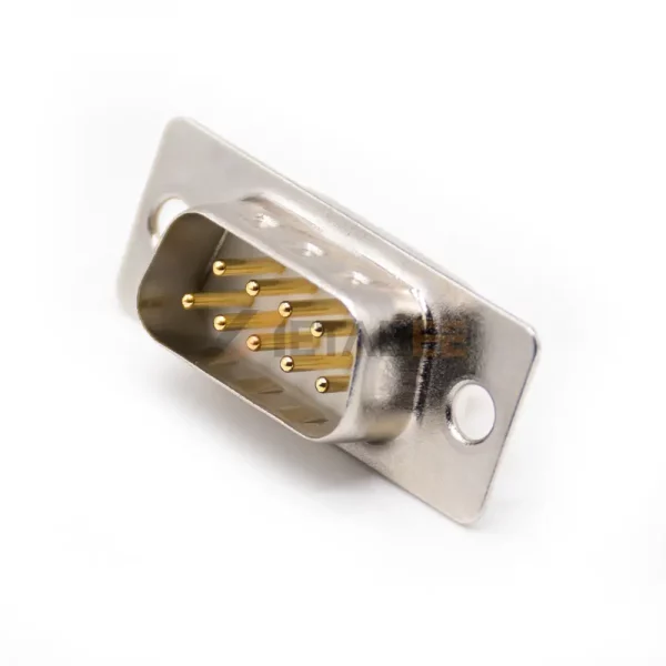 9 Pin D-Sub Male Connector, Cable Mount, Solder Cup, Machined Contacts, 2.77mm Pitch