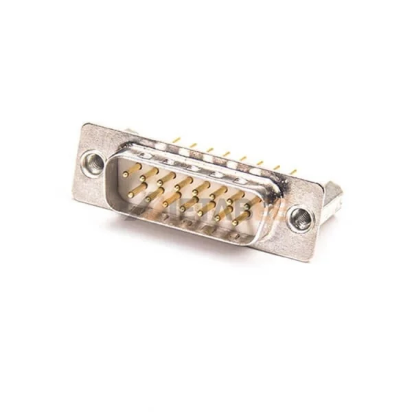 D-Sub 15-Pin Male Connector for PCB Mount, Though Hole, 2.77mm Pitch, Rear Rivet Nut