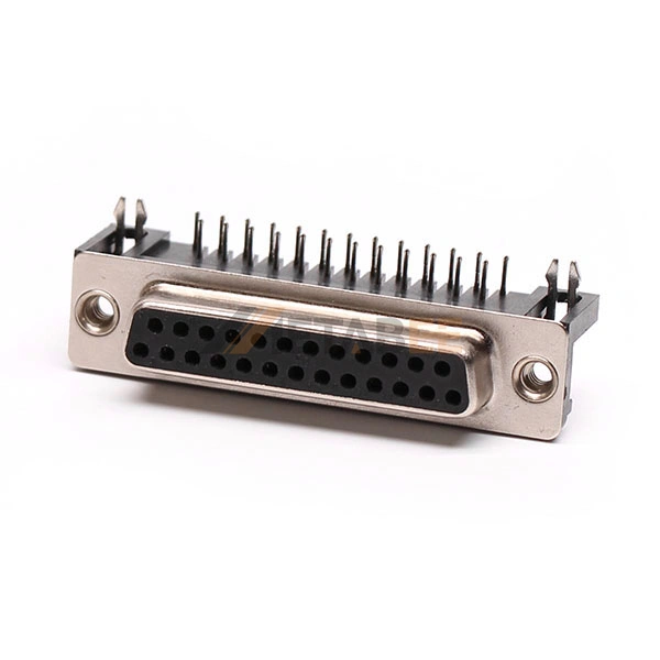 DB25 90 Degree Female Connector for PCB Mount, Through Hole, 2.77mm Pitch