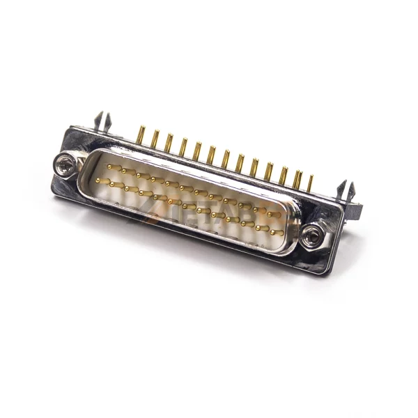 Right Angle DB25 Male Connector for PCB Mount, Through Hole,  2.77mm Pitch, Machined Contacts