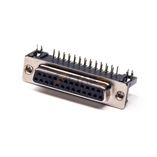 D-Sub 25 Pin Female Connector for PCB Mount, Through Hole, Right Angle, 2.77mm Pitch, IP20