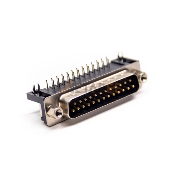 D-Sub 25 Pin Male Connector for PCB Mount, Through Hole, Right Angle, 2.77mm Pitch