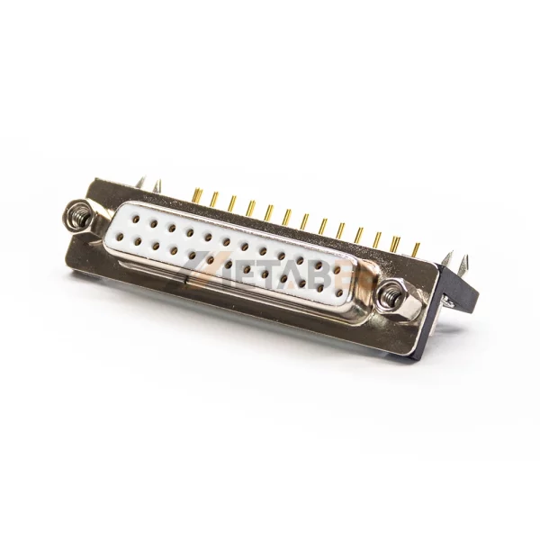 25 Pin D-Sub Female Connector for PCB Mount, Through Hole, 2.77mm Pitch, Machined Contacts