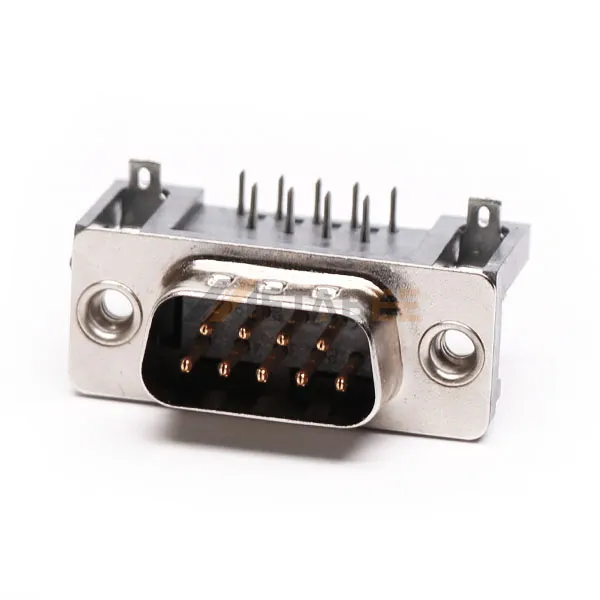 D-Sub 9 Pin Male Right Angle DB9 Connector for PCB Mount, Through Hole, 2.77mm Pitch