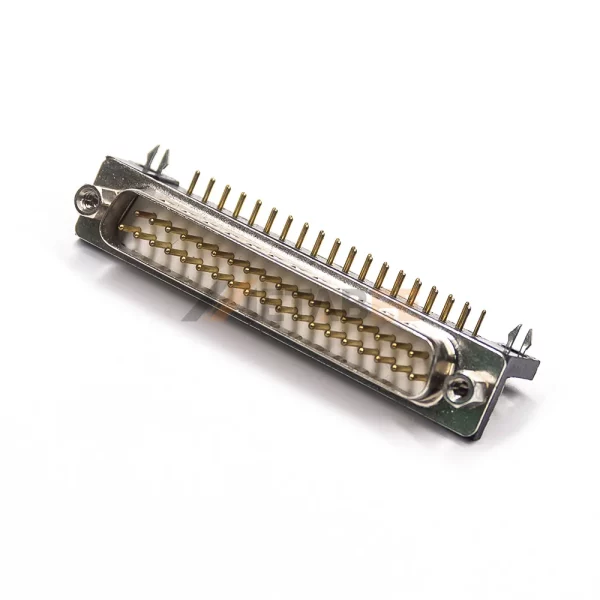 DB37 Right Angle Male Connector for PCB Mount, Through Hole, Machined Contacts, 2.77mm Pitch