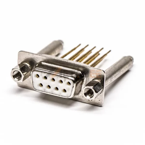 DB9 Straight Female Connector with Gold-Plated Machined Pin, PCB Mount, Through Hole, 2.77mm Pitch, Screw Lock