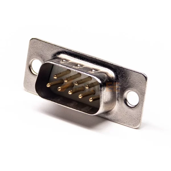 DB9 Straight Male Connector for PCB Mount, Through Hole, 2.77mm Pitch, IP20