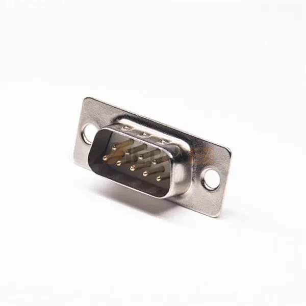 DB9 Straight Male Connector for PCB Mount, Through Hole, 2.77mm Pitch, Zinc Alloy Shell