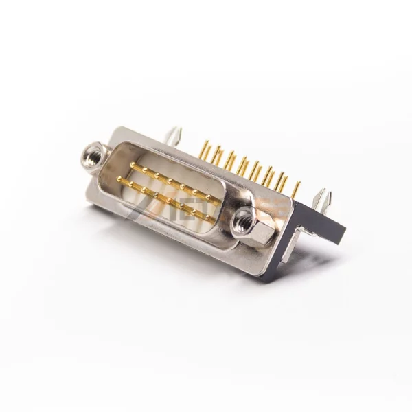 DB15 Male Right Angle Connector for PCB Mount, Machined Contacts, 2.77mm Pitch, Front Screw Lock