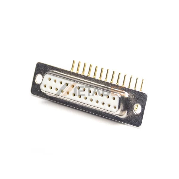 D-Sub DB25 Right Angle Female Connector for PCB Mount, Through Hole,  2.77mm Pitch, Machined Contacts