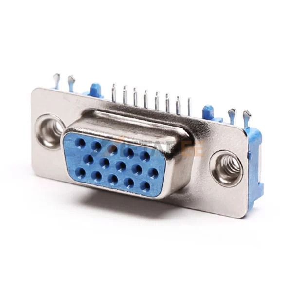 DB HD15 Connector for PCB Mount, Through Hole, Right Angle, 2.29mm Pitch, Rear Rivet Nut