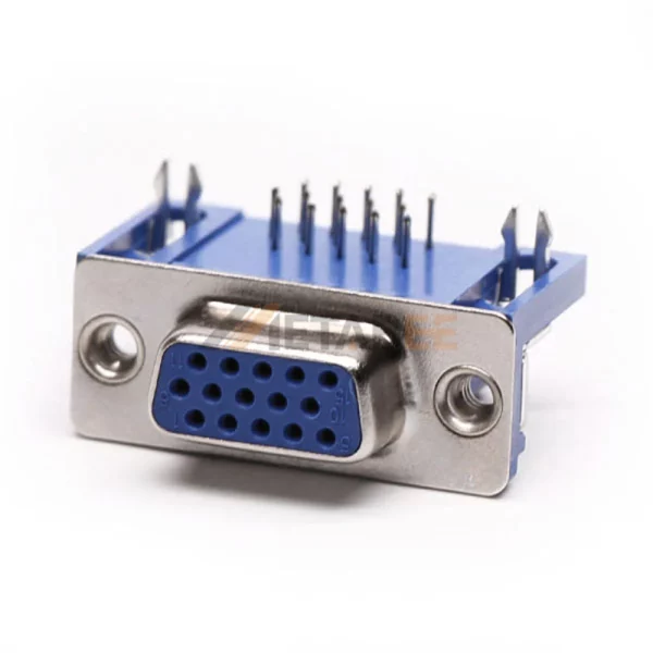 15 Pin High Density D-Sub Female Connector for PCB Mount, Though Hole, Right Angle, 2.29mm Pitch