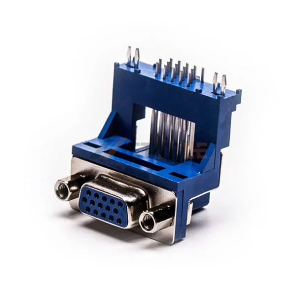 D-Sub High Density DB15 Female Connector for PCB Mount, Right Angle, 2.29mm Pitch, Long Bracket, Front Screw Lock