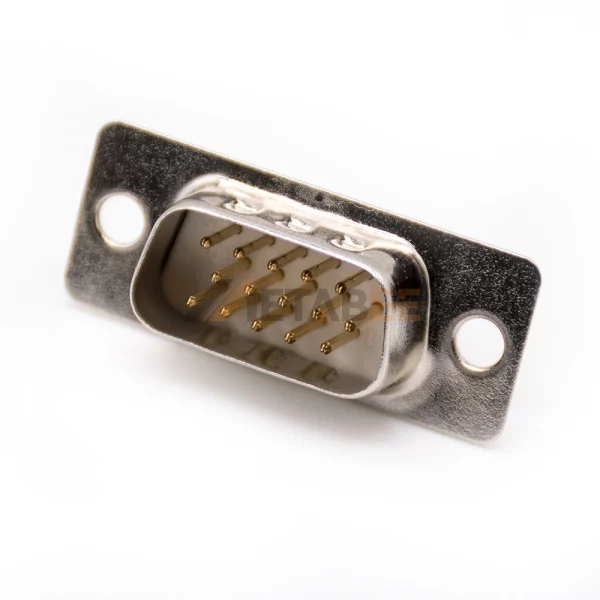 VGA D-Sub 15 Pin Male Connector, Cable Type, Solder Cup, 2.29mm Pitch