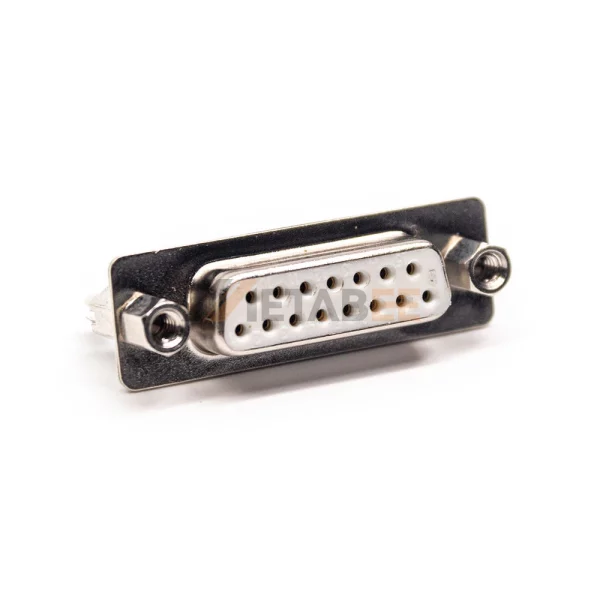 15 Pin D-Sub Female Connector for PCB Mount, Through Hole, 2.77mm Pitch, Front Screw Lock