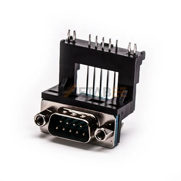 Right Angle 9 Pin D-Sub Male Connector, PCB Mount, Through Hole, 2.77mm Pitch, 4-40 UNC Screw Lock