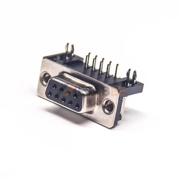 Right Angle DB9 Female Connector for PCB Mount, Through Hole, 2.77mm Pitch, IP20