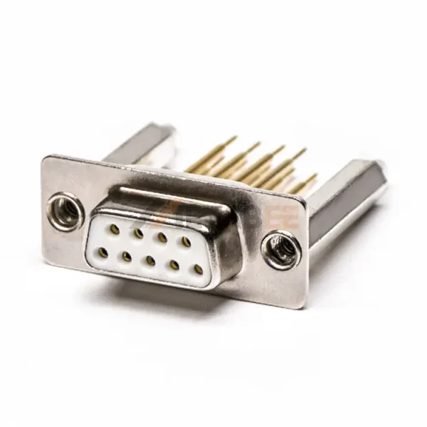 Standard DB9 Straight Female Connector, PCB Mount, Through Hole, Machined Contacts, Rear Screw Lock
