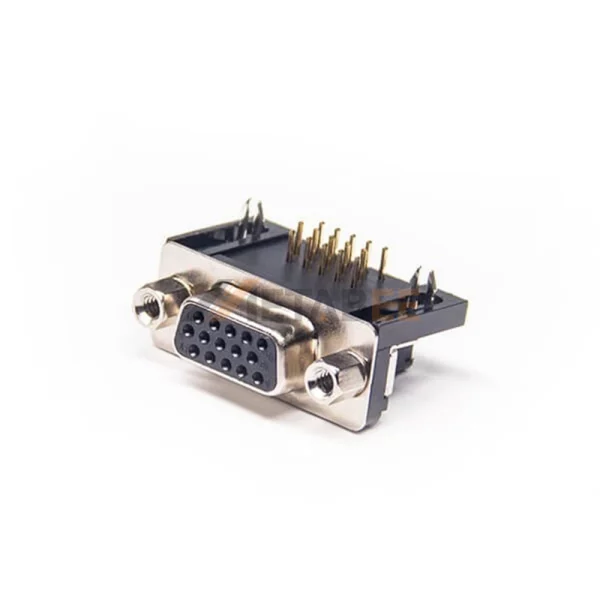 D-Sub HD 15 Pin Female Connector for PCB Mount, Right Angle, 2.29mm Pitch, Front Screw Lock