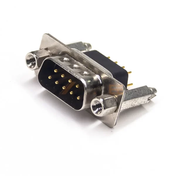 Vertical High Profile DB9 Male Connector for PCB Mount, Through Hole, Machined Contacts, 2.77mm Pitch, Extended Nut