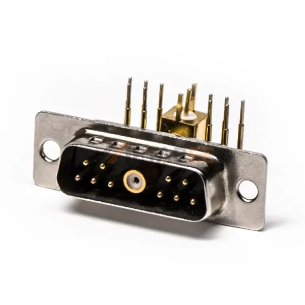 11W1 Combination D-Sub Male RA Connector for PCB Mount, Through Hole, Coaxial & Signal