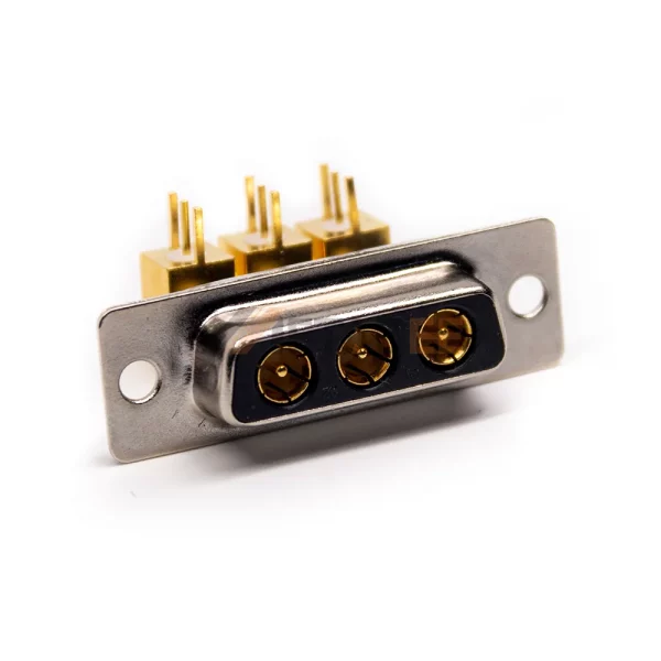 3W3 D-Sub Coaxial Male Right Angle Connector, PCB Mount, Through Hole