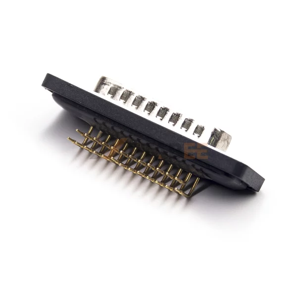 Waterproof D-Sub 25-Pin Female Connector, Right Angle, PCB Mount, Machined Contacts, 2.77mm Pitch, IP67