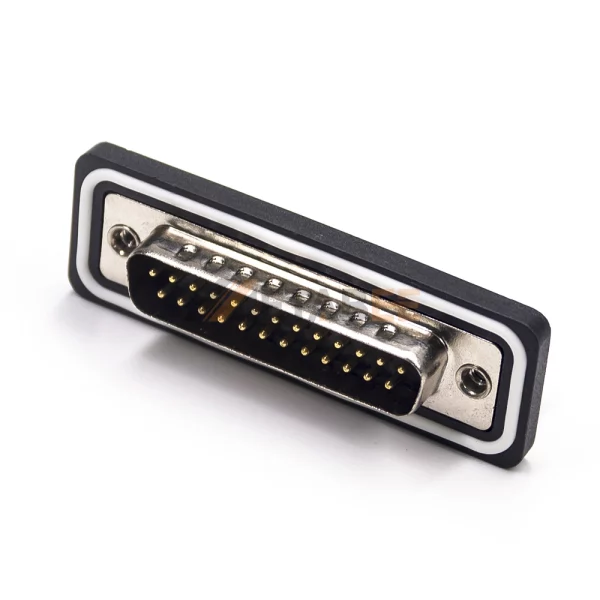 Waterproof DB25 Male Connector for PCB Mount, Right Angle, Machined Contacts, 2.77mm Pitch, IP67