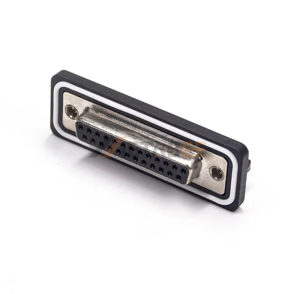 Waterproof D-Sub 25-Pin Female Connector for PCB Mount, Right Angle, Machined Contacts, 2.77mm Pitch, IP67