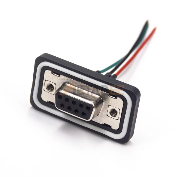 Waterproof DB9 Female Connector, Cable Type, Solder Cup, Machined Contacts, 2.77mm Pitch, IP67