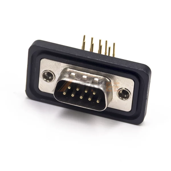 Waterproof 9 Pin D-Sub Male Connector for PCB Mount, Machined Contacts, 2.77mm Pitch, IP67