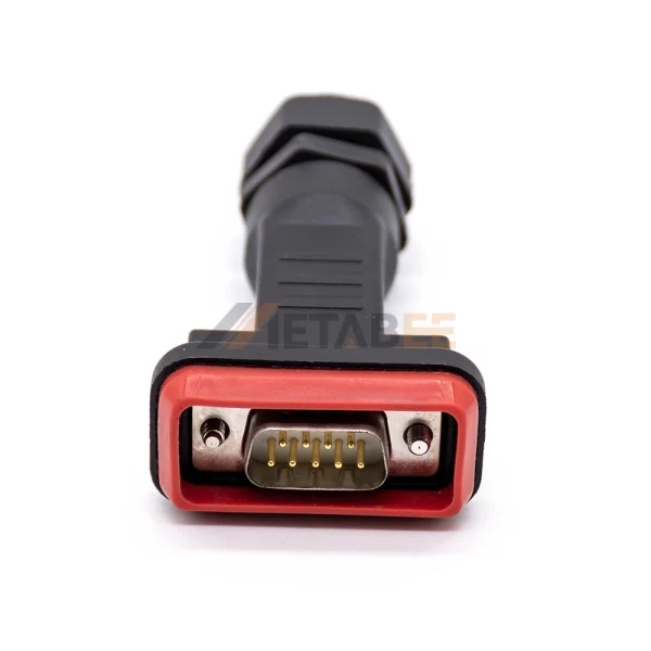 Waterproof DB9 Male Connector with Plastic Hood, Cable Type, Machined Contacts, 2.77mm Pitch, IP68
