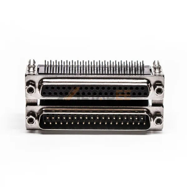 Dual Port D-Sub 37 Pin RA Connector, Male and Female, PCB Mount, Through Hole
