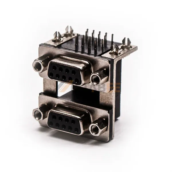 Dual-Port Stacked D-Sub 9 Pin Female Connector for PCB Mount, Through Hole