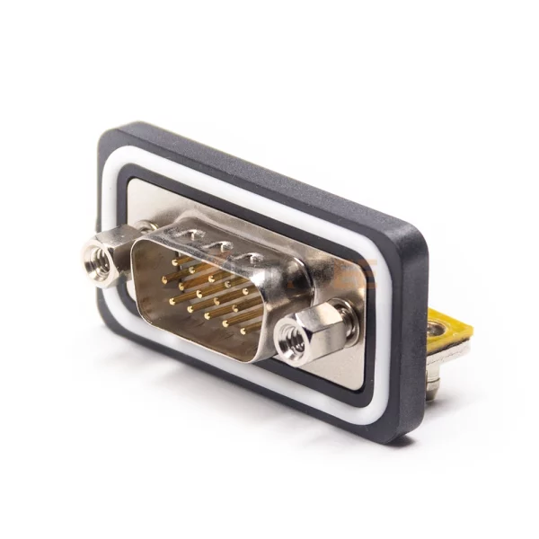 Waterproof HD15 Male Connector for PCB Mount, Through Hole, Machined Contacts, 2.29mm Pitch, IP67