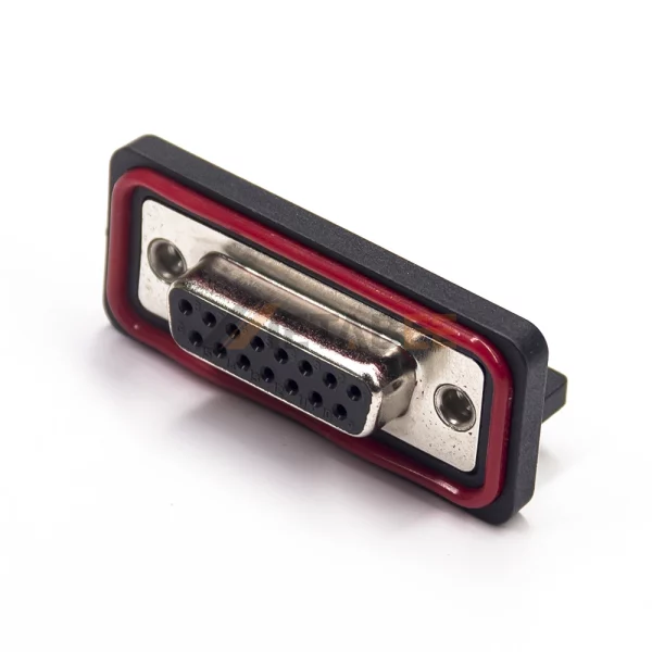 Waterproof DB15 Female Connector for PCB Mount, Right Angle, Machined Contacts, 2.77mm Pitch, IP67