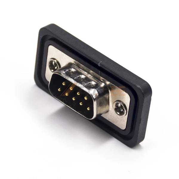 Waterproof 9 Pin D-Sub Male Connector for PCB Mount, Machined Contacts, 2.77mm Pitch, IP67