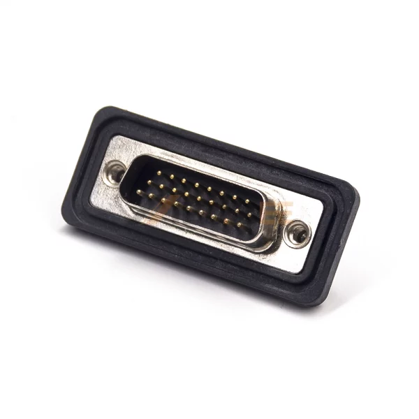 Waterproof 26 Pin High Density D-Sub Male Connector for PCB Mount, Right Angle, Machined Contacts, 2.29mm Pitch, IP67