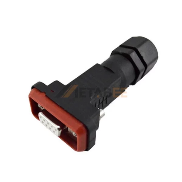 Waterproof 9-Pin D-Sub Female Connector with Plastic Hood, Solder Cable Type, 2.77mm Pitch, IP68