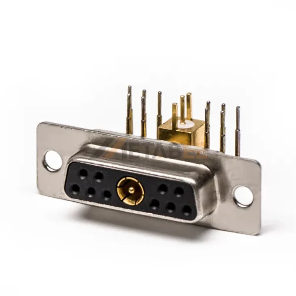 Right Angle 11W1 Combo D-Sub Female Connector, PCB Mount, Through Hole, Coaxial & Signal