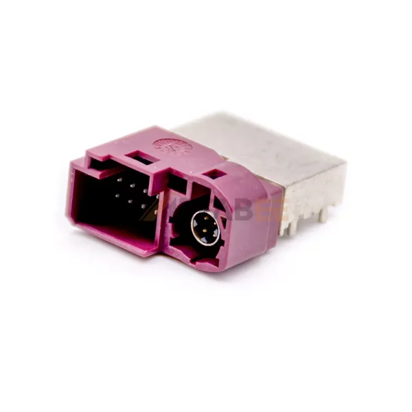 Right Angle HSD D Code 4+8 Pin Plug Connector for PCB, Through Hole 01