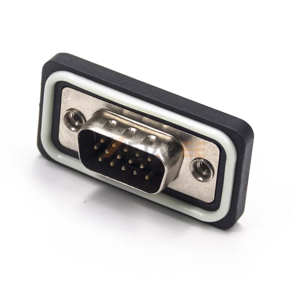 Waterproof 15 Pin D-Sub VGA Male Connector for PCB Mount, Machined Contacts, 2.29mm Pitch, IP67