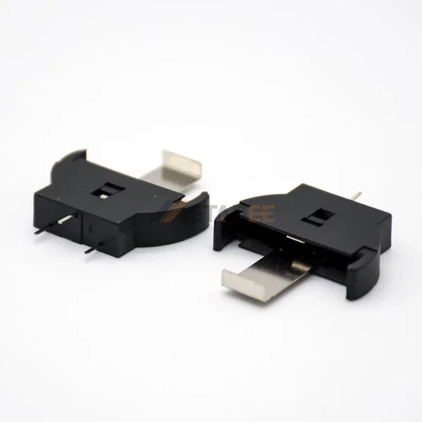 CR-2430 Lithium Coin Cell Battery Holder for PCB, DIP, Vertical Mount, 3-Pin, 24mm, Black 01
