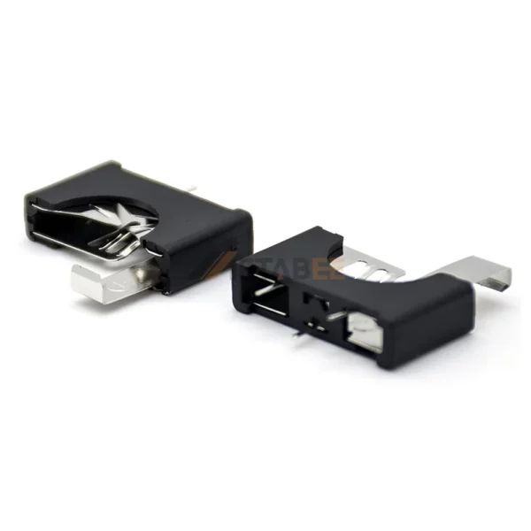 CR2032 Coin Cell PCB Battery Holder, DIP, Side Mount, 20mm, Black